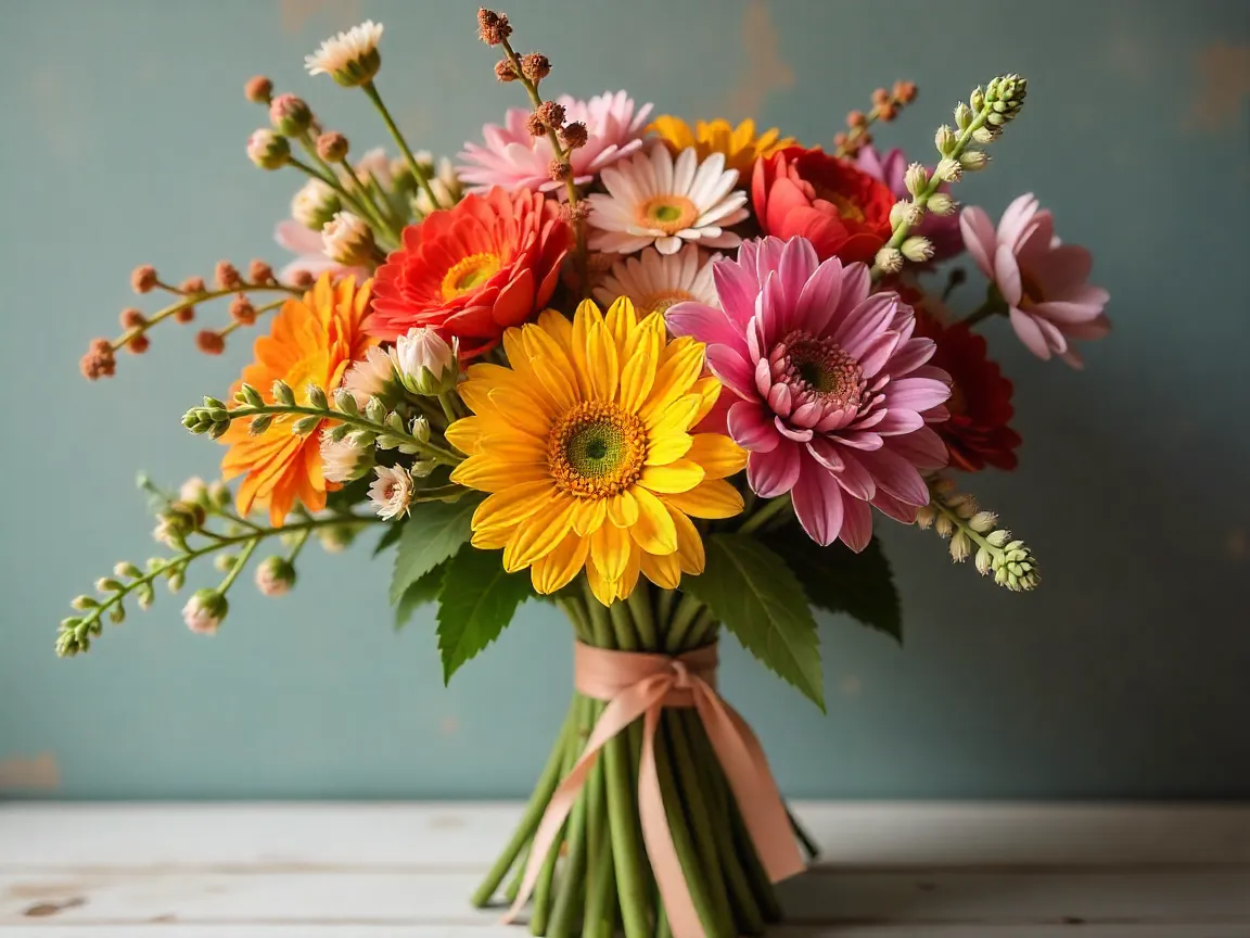 Kauden tuoreita kukkia kimpussa